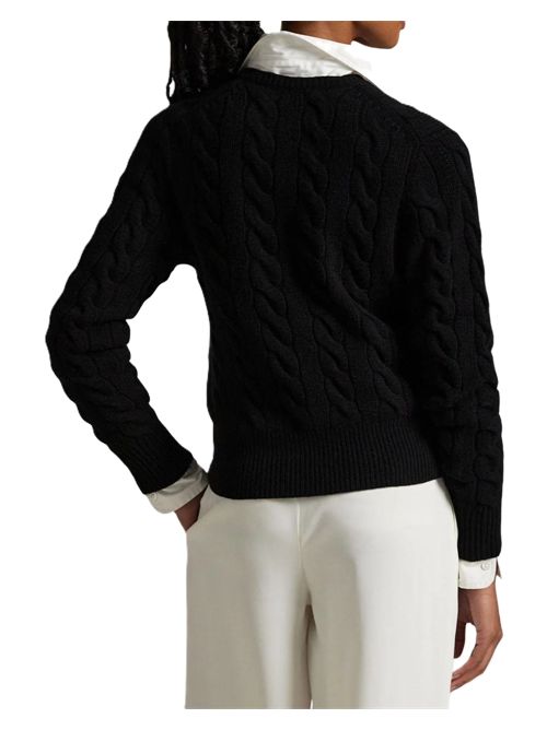 Cardigan girocollo in maglia di lana e cashmere a trecce nero con ricamo Pony Polo Ralph Lauren | 211-972104-005POLO BLACK